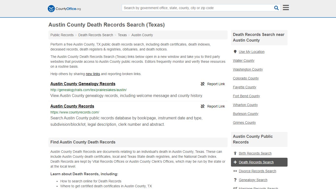 Death Records Search - Austin County, TX (Death Certificates & Indexes)